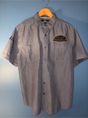 Harley Davidson Men’s Gray Short Sleeve Button-Up Work Shirt Large